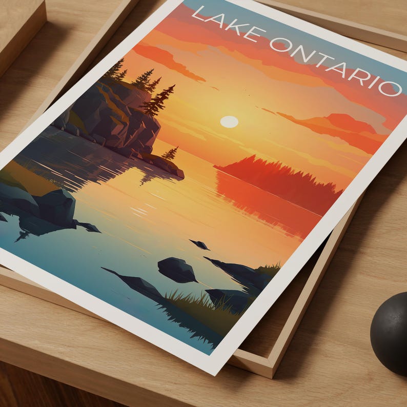 Lake Ontario Travel Print Canada Poster Great Lakes Wall Art New York Illustration Lake Ontario Poster Home Decor Birthday Gift