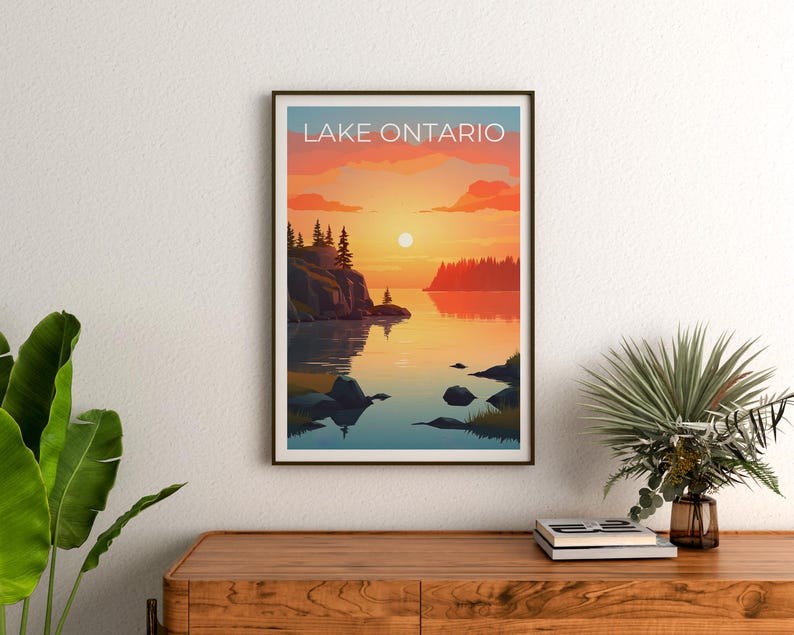 Lake Ontario Travel Print Canada Poster Great Lakes Wall Art New York Illustration Lake Ontario Poster Home Decor Birthday Gift