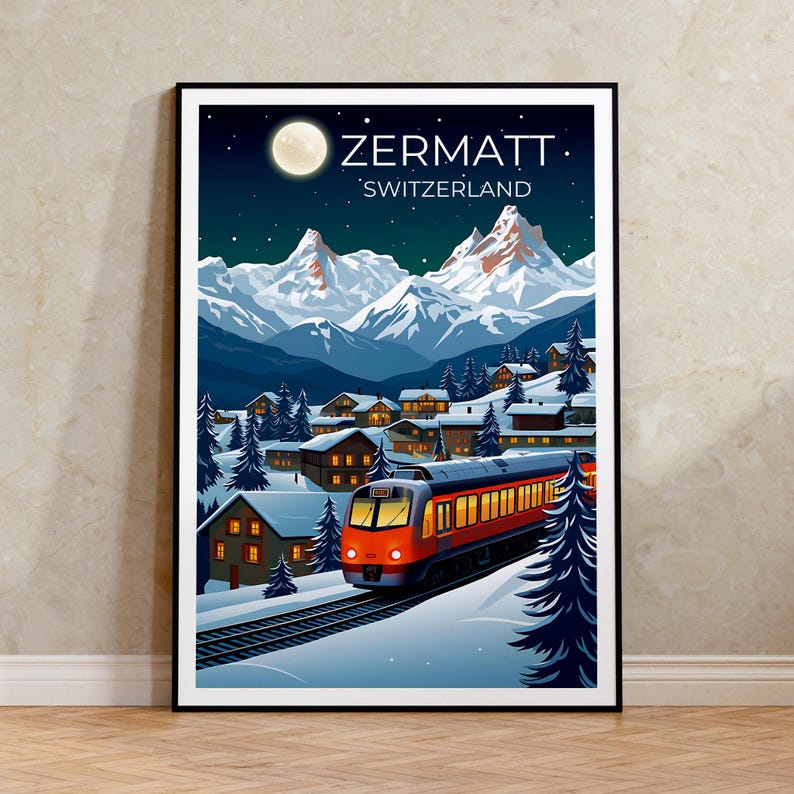 Zermatt Travel Poster, Switzerland Wall Art, Switzerland Print, Zermatt Poster, Snow Poster, City Poster, Zermatt poster