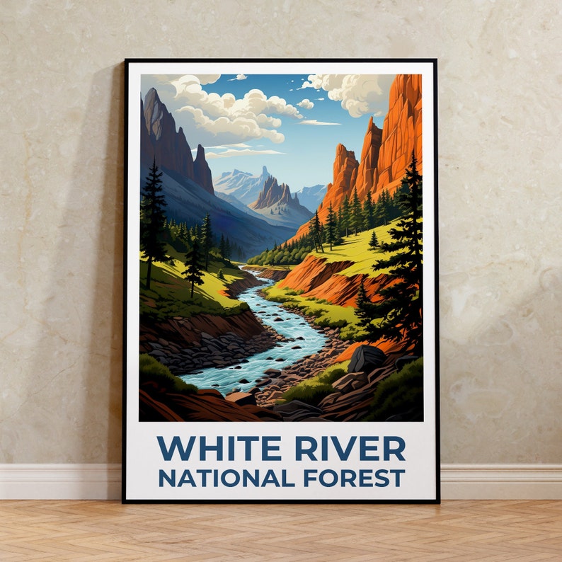 Affiche de voyage sur la forêt de White River, art mural du Colorado, impression du Colorado, affiche de la forêt de White River, impression de la forêt de White River