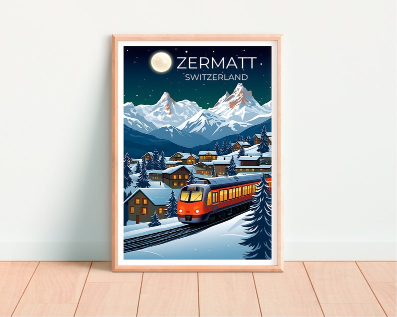 Zermatt Travel Poster, Switzerland Wall Art, Switzerland Print, Zermatt Poster, Snow Poster, City Poster, Zermatt poster