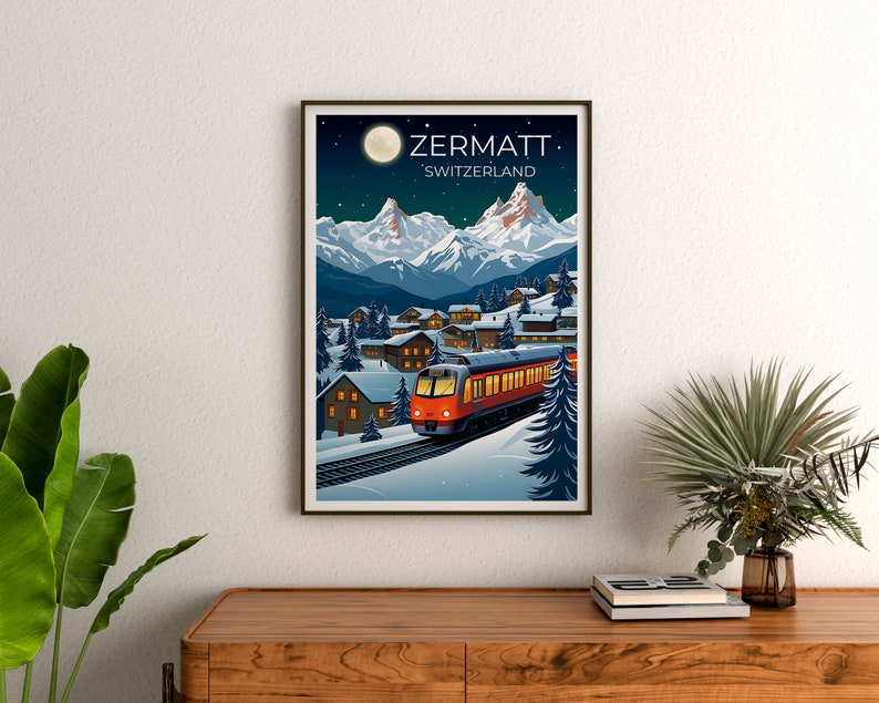 Zermatt Travel Poster, Switzerland Wall Art, Switzerland Print, Zermatt Poster, Snow Poster, City Poster, Zermatt poster