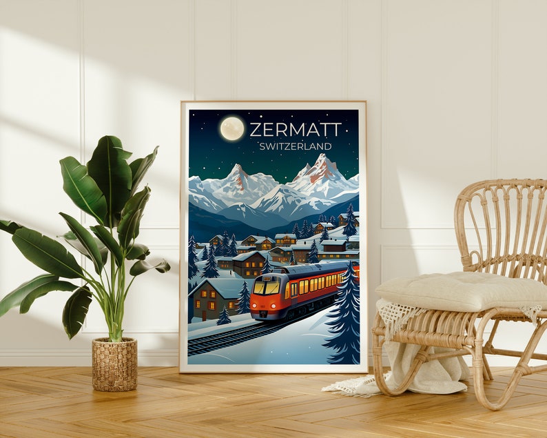 Zermatt Travel Poster, Switzerland Wall Art, Switzerland Print, Zermatt Poster, Snow Poster, City Poster, Zermatt poster