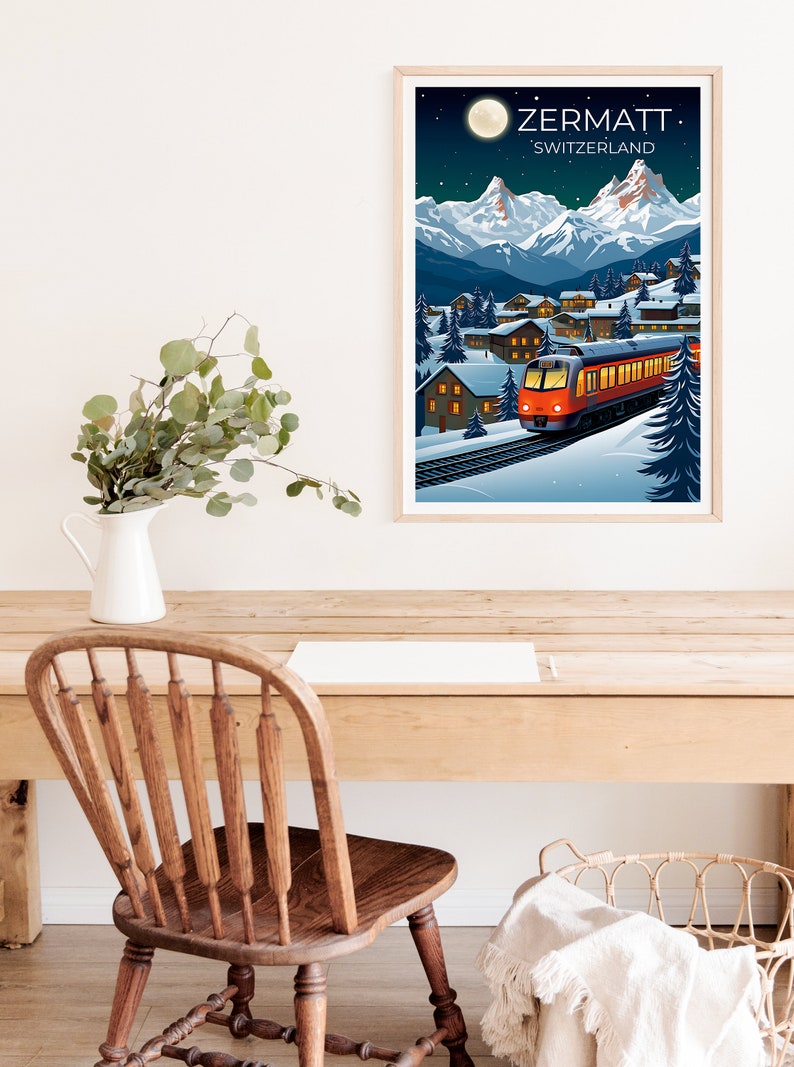 Zermatt Travel Poster, Switzerland Wall Art, Switzerland Print, Zermatt Poster, Snow Poster, City Poster, Zermatt poster