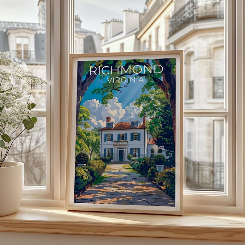 Richmond Travel Print, Virginia Poster, White House Wall Art, East Coast Illustration, Richmond Poster, Home Decor, Birthday Gift