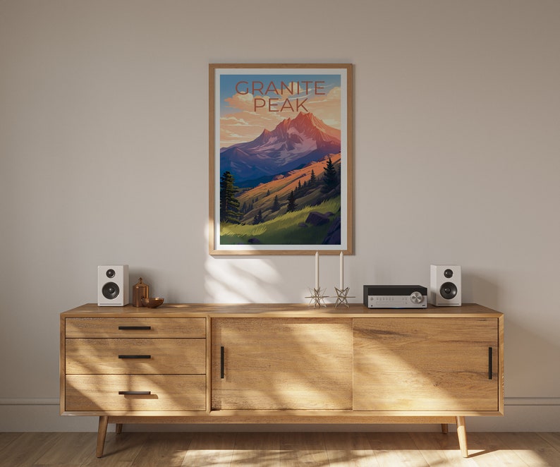 Granite Peak Travel Poster, Montana Wall Art, Montana Print, Granite Peak Poster, Montana Poster, Granite Peak Art