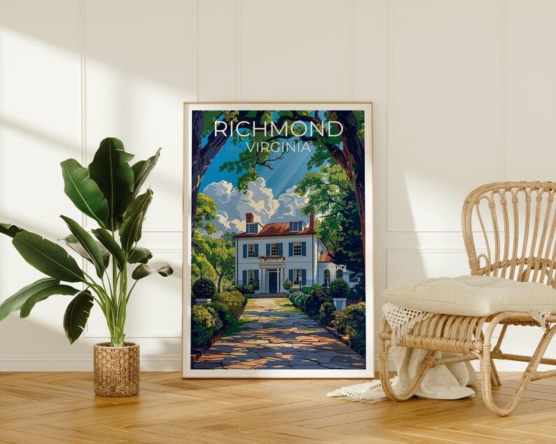 Richmond Travel Print, Virginia Poster, White House Wall Art, East Coast Illustration, Richmond Poster, Home Decor, Birthday Gift