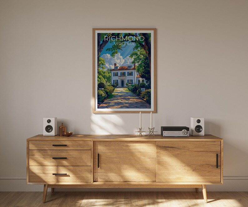 Richmond Travel Print, Virginia Poster, White House Wall Art, East Coast Illustration, Richmond Poster, Home Decor, Birthday Gift