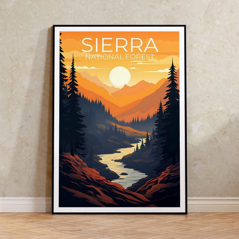 Sierra National Forest Travel Poster, California Wall Art, California Print, Sierra National Forest Poster, California Poster, Nature Poster