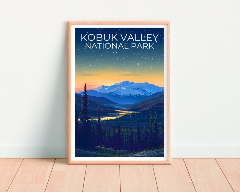 Affiche du parc national de Kobuk Valley, impression de Kobuk Valley, affiche d'Alaska, impression d'Alaska, affiche de voyage de Kobuk Valley, affiche de montagne