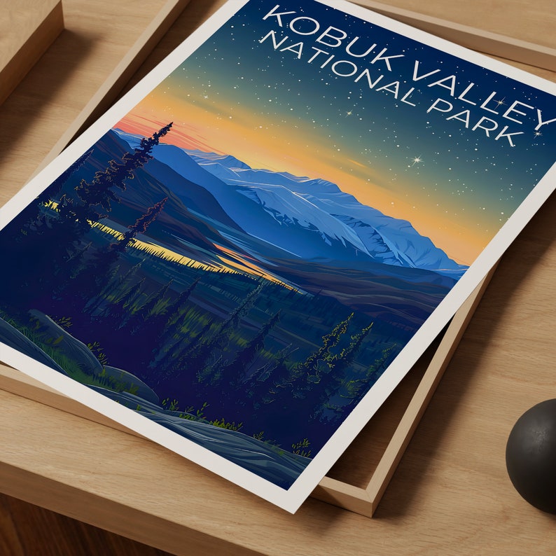 Affiche du parc national de Kobuk Valley, impression de Kobuk Valley, affiche d'Alaska, impression d'Alaska, affiche de voyage de Kobuk Valley, affiche de montagne