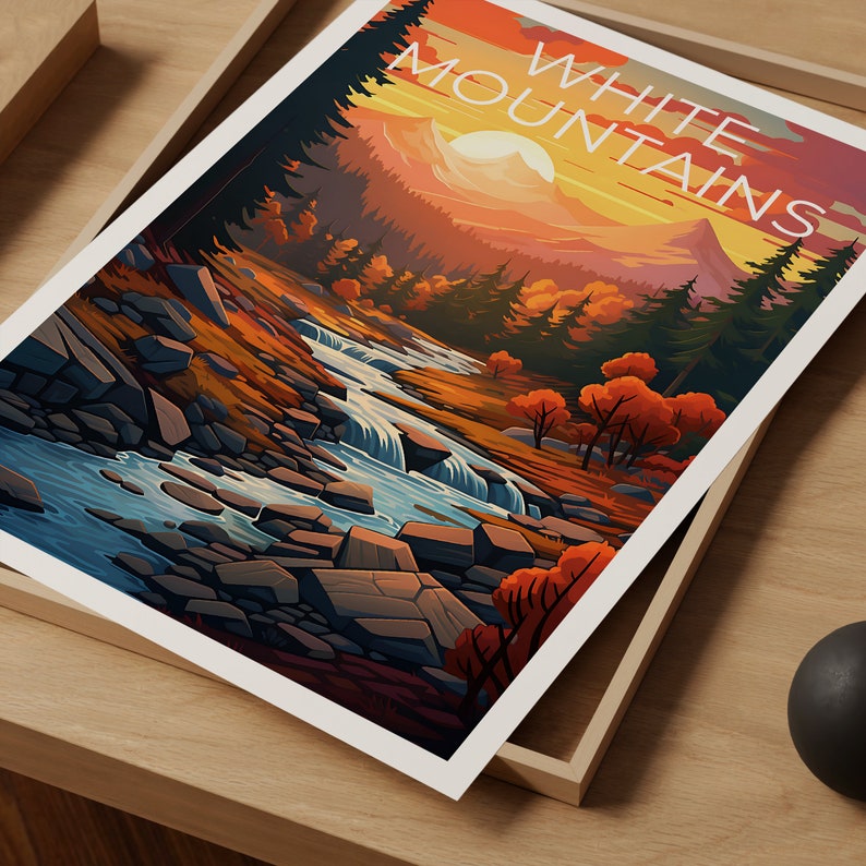 Affiche des Montagnes Blanches, Impression des Montagnes Blanches, Art du New Hampshire, Impression du New Hampshire, Affiche de voyage des Montagnes Blanches, Affiche de montagne