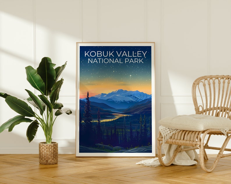 Affiche du parc national de Kobuk Valley, impression de Kobuk Valley, affiche d'Alaska, impression d'Alaska, affiche de voyage de Kobuk Valley, affiche de montagne