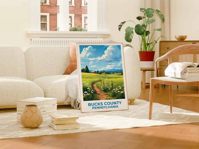 Bucks County Travel Print, Pennsylvania Poster, Rural Wall Art, Countryside Illustration, Bucks County Poster, Home Decor, Birthday Gift