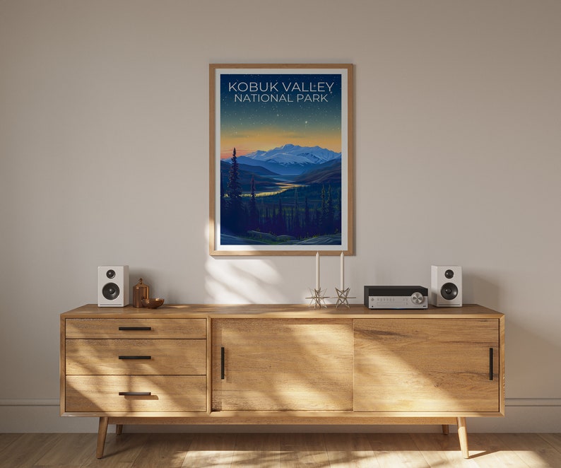 Affiche du parc national de Kobuk Valley, impression de Kobuk Valley, affiche d'Alaska, impression d'Alaska, affiche de voyage de Kobuk Valley, affiche de montagne