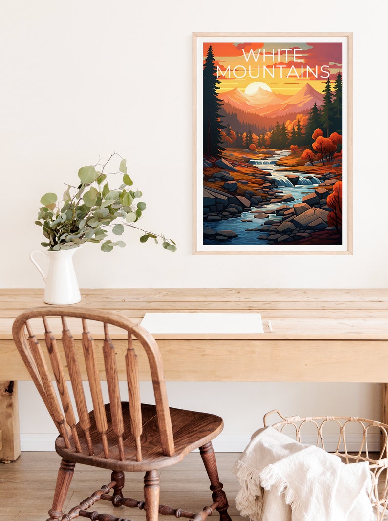 Affiche des Montagnes Blanches, Impression des Montagnes Blanches, Art du New Hampshire, Impression du New Hampshire, Affiche de voyage des Montagnes Blanches, Affiche de montagne