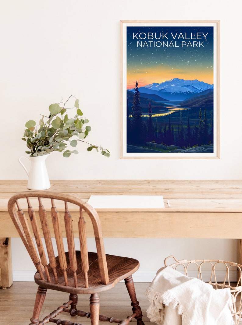 Affiche du parc national de Kobuk Valley, impression de Kobuk Valley, affiche d'Alaska, impression d'Alaska, affiche de voyage de Kobuk Valley, affiche de montagne