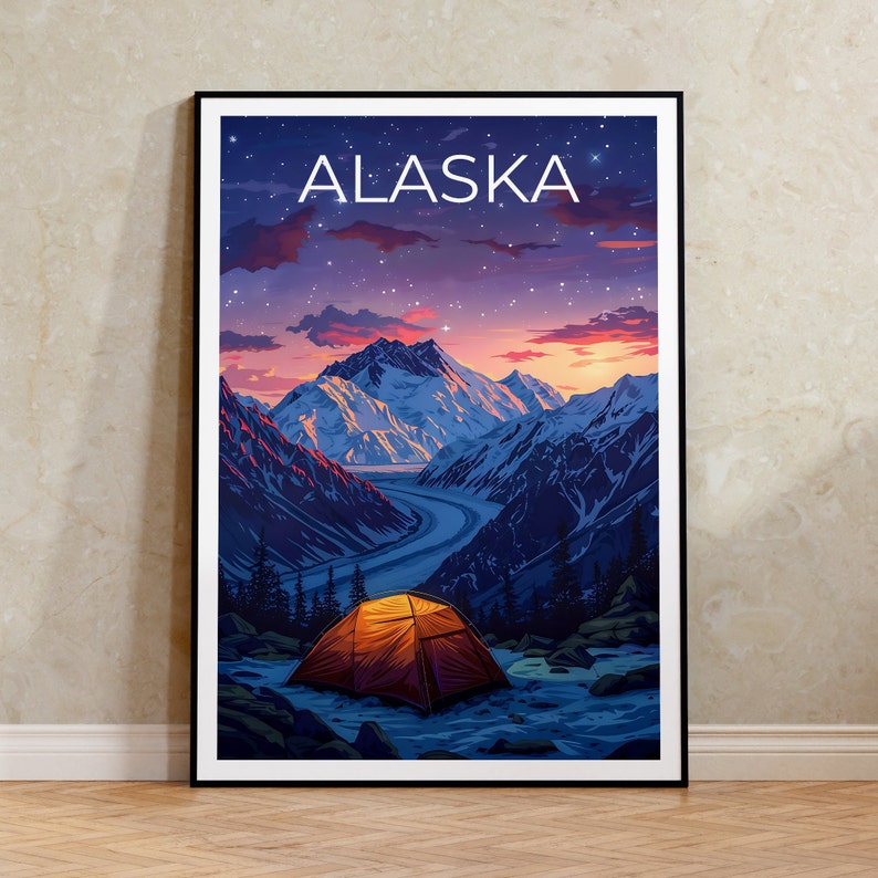 Alaska Poster, Alaska Print, Mountain Poster, Mountain Print, Alaska Travel Poster, Wilderness Art, Camping Poster
