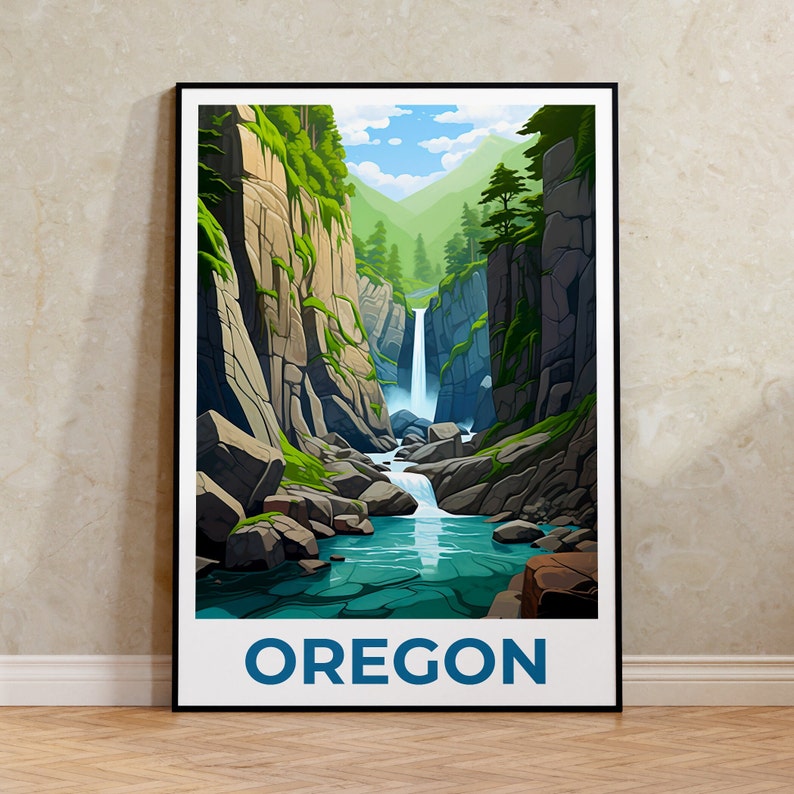 Oregon Poster, Oregon Print, Oneonta Gorge Poster, Oneonta Gorge Print, Oregon Travel Poster, Waterfall Art, Oregon Art