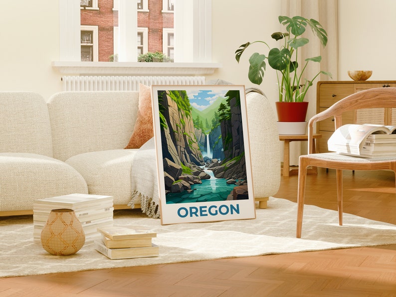 Oregon Poster, Oregon Print, Oneonta Gorge Poster, Oneonta Gorge Print, Oregon Travel Poster, Waterfall Art, Oregon Art