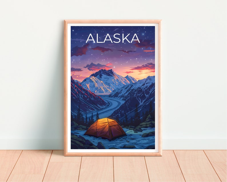 Alaska Poster, Alaska Print, Mountain Poster, Mountain Print, Alaska Travel Poster, Wilderness Art, Camping Poster