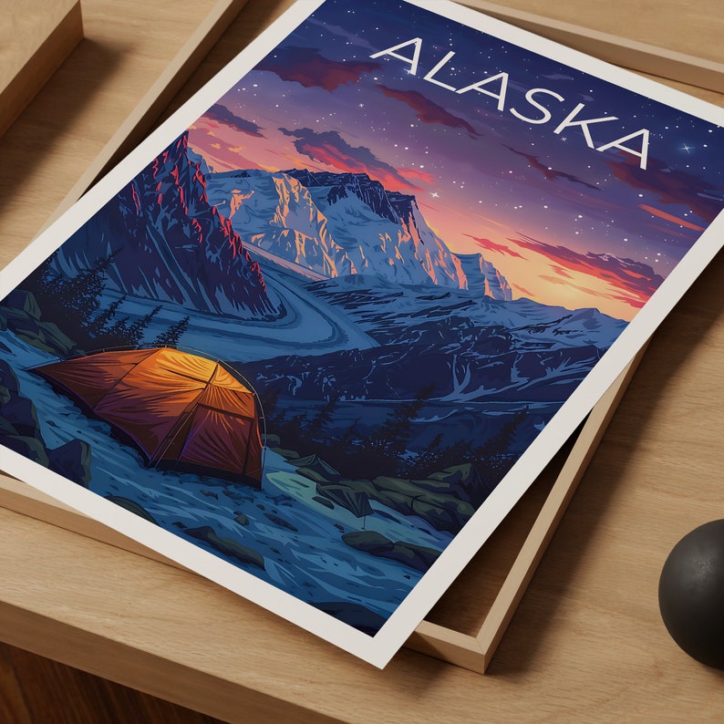 Alaska Poster, Alaska Print, Mountain Poster, Mountain Print, Alaska Travel Poster, Wilderness Art, Camping Poster
