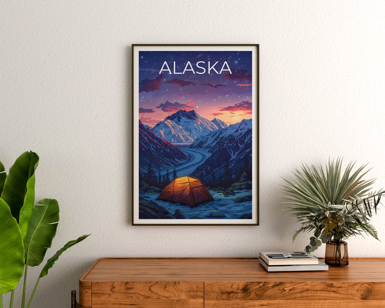 Alaska Poster, Alaska Print, Mountain Poster, Mountain Print, Alaska Travel Poster, Wilderness Art, Camping Poster