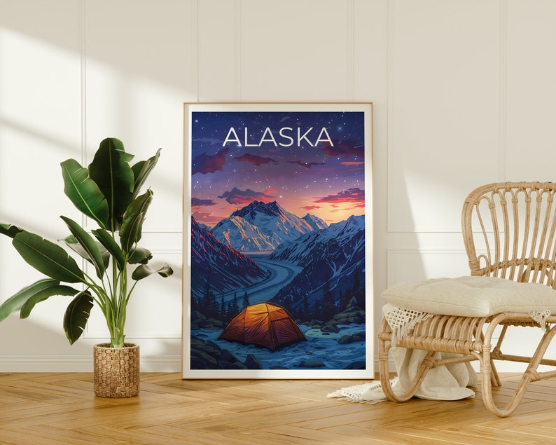 Alaska Poster, Alaska Print, Mountain Poster, Mountain Print, Alaska Travel Poster, Wilderness Art, Camping Poster