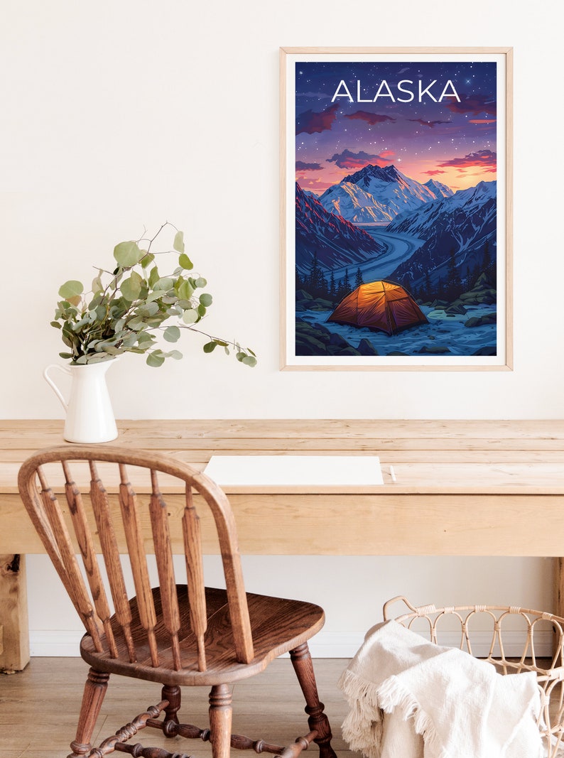 Alaska Poster, Alaska Print, Mountain Poster, Mountain Print, Alaska Travel Poster, Wilderness Art, Camping Poster