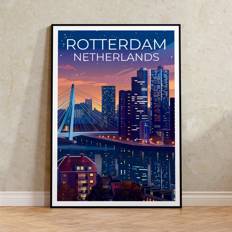 Rotterdam Poster, Rotterdam Print, Netherlands Art, Netherlands Print, Rotterdam Travel Poster, Erasmasbrug Poster, Rotterdam Wall Art