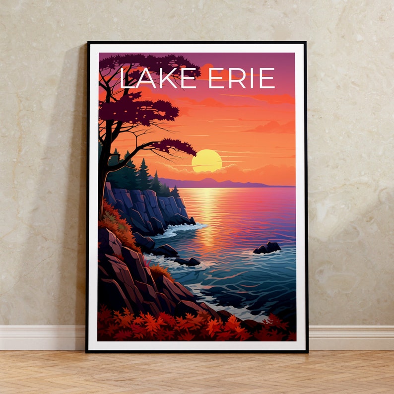Lake Erie Reiseposter, Große Seen Wandkunst, Große Seen Druck, Lake Erie Poster, Lake Erie Druck