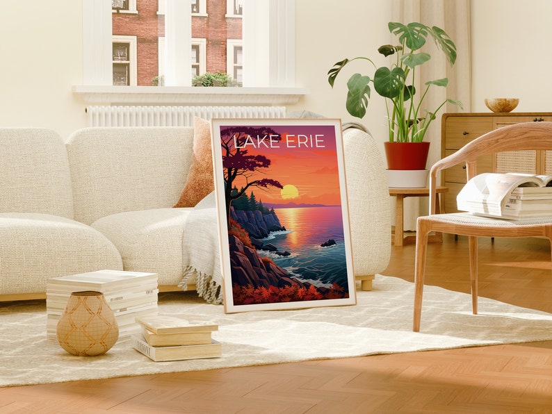 Lake Erie Reiseposter, Große Seen Wandkunst, Große Seen Druck, Lake Erie Poster, Lake Erie Druck