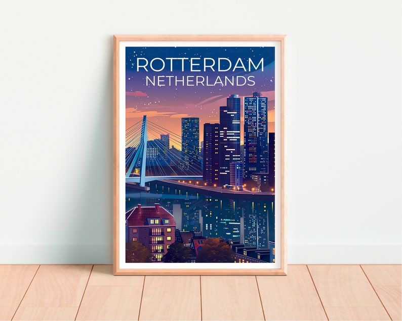 Rotterdam Poster, Rotterdam Print, Netherlands Art, Netherlands Print, Rotterdam Travel Poster, Erasmasbrug Poster, Rotterdam Wall Art