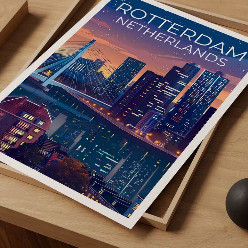 Rotterdam Poster, Rotterdam Print, Netherlands Art, Netherlands Print, Rotterdam Travel Poster, Erasmasbrug Poster, Rotterdam Wall Art