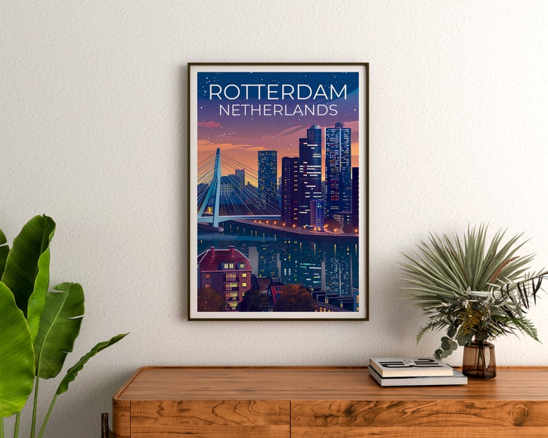 Rotterdam Poster, Rotterdam Print, Netherlands Art, Netherlands Print, Rotterdam Travel Poster, Erasmasbrug Poster, Rotterdam Wall Art