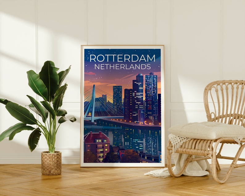 Rotterdam Poster, Rotterdam Print, Netherlands Art, Netherlands Print, Rotterdam Travel Poster, Erasmasbrug Poster, Rotterdam Wall Art