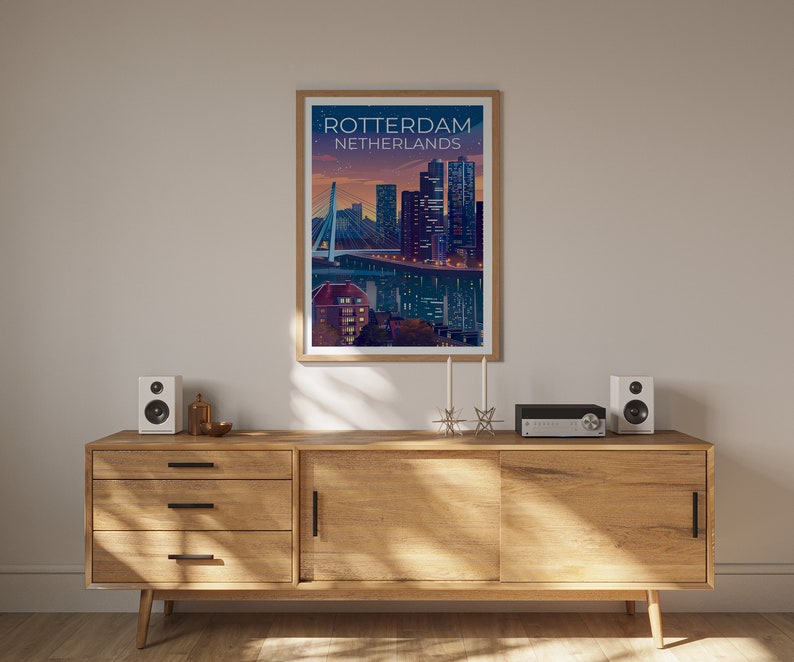 Rotterdam Poster, Rotterdam Print, Netherlands Art, Netherlands Print, Rotterdam Travel Poster, Erasmasbrug Poster, Rotterdam Wall Art