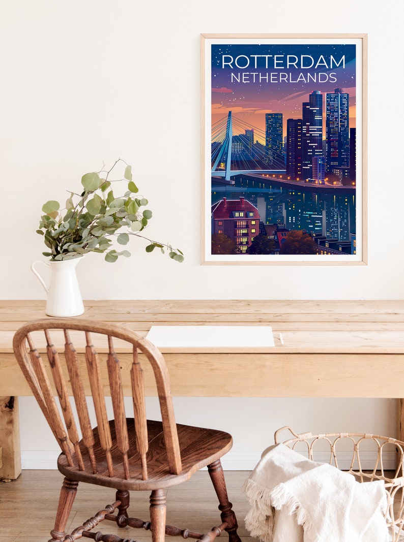 Rotterdam Poster, Rotterdam Print, Netherlands Art, Netherlands Print, Rotterdam Travel Poster, Erasmasbrug Poster, Rotterdam Wall Art