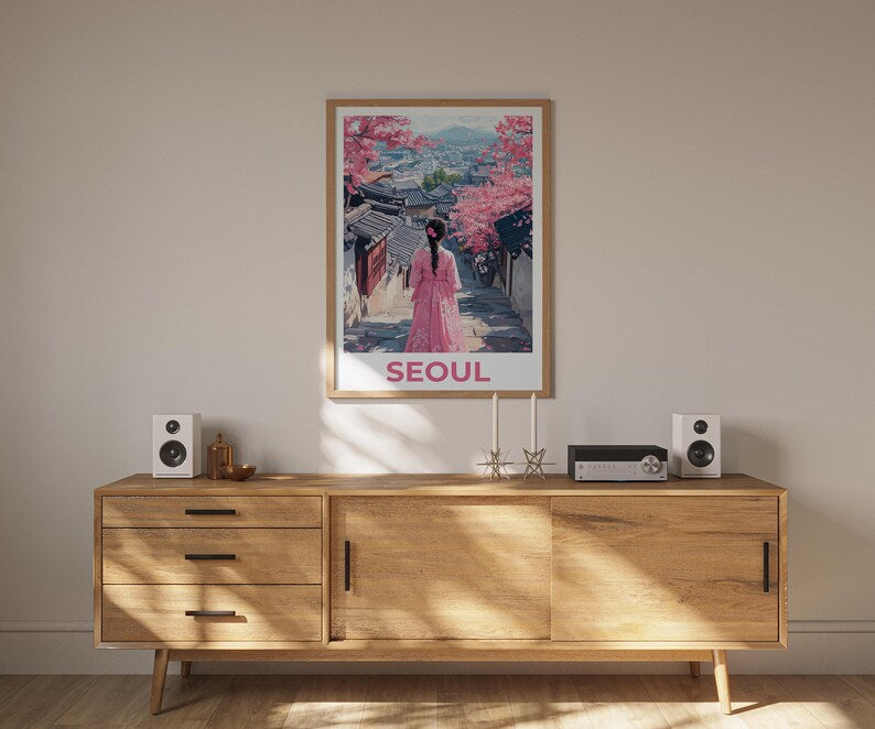 Seoul Travel Print, South Korea Poster, Seoul City Wall Art, Hanbok Illustration, Seoul Poster, Home Decor, Birthday Gift