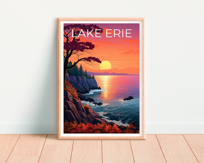 Affiche de voyage sur le lac Érié, art mural des Grands Lacs, impression des Grands Lacs, affiche du lac Érié, impression du lac Érié