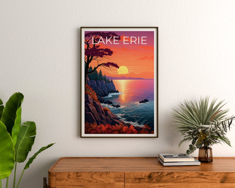 Affiche de voyage sur le lac Érié, art mural des Grands Lacs, impression des Grands Lacs, affiche du lac Érié, impression du lac Érié