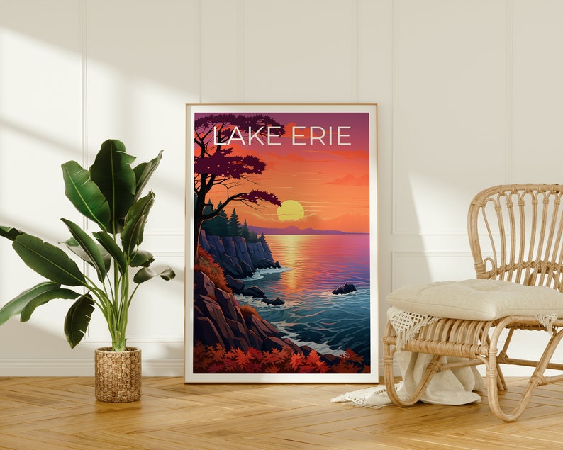 Affiche de voyage sur le lac Érié, art mural des Grands Lacs, impression des Grands Lacs, affiche du lac Érié, impression du lac Érié