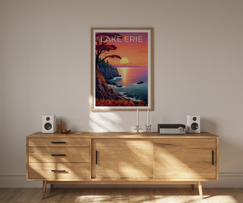 Affiche de voyage sur le lac Érié, art mural des Grands Lacs, impression des Grands Lacs, affiche du lac Érié, impression du lac Érié