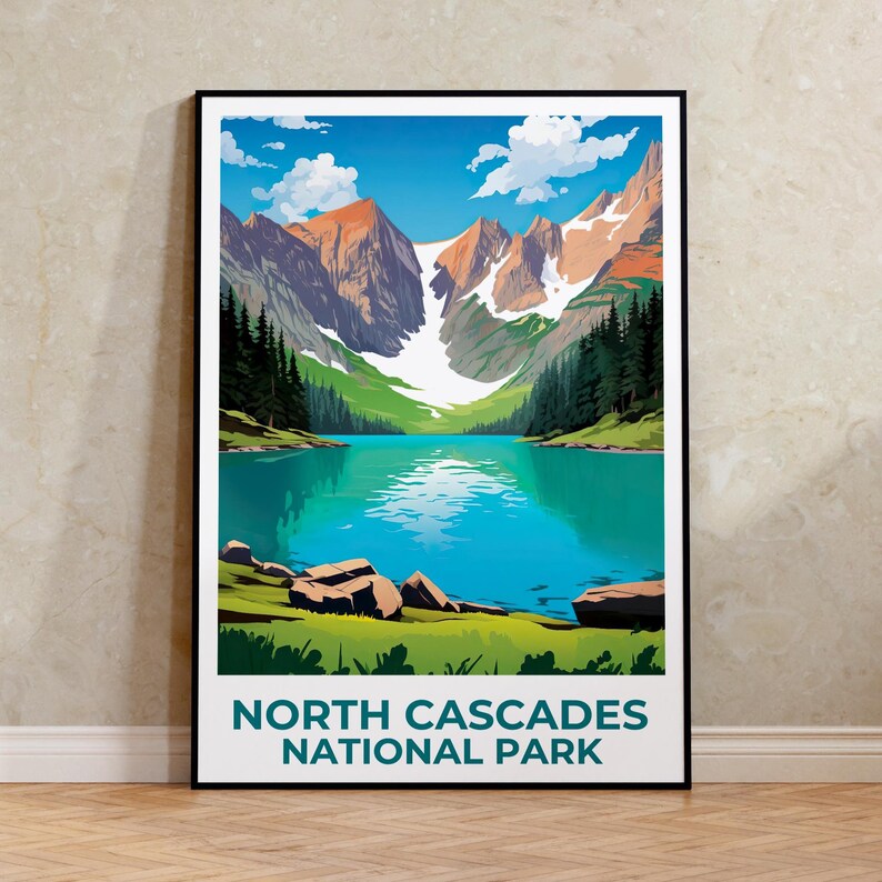 North Cascades National Park Poster, Washington Travel Print, Mountain Art, North Cascades Print, Lake Poster, Cascades Gift