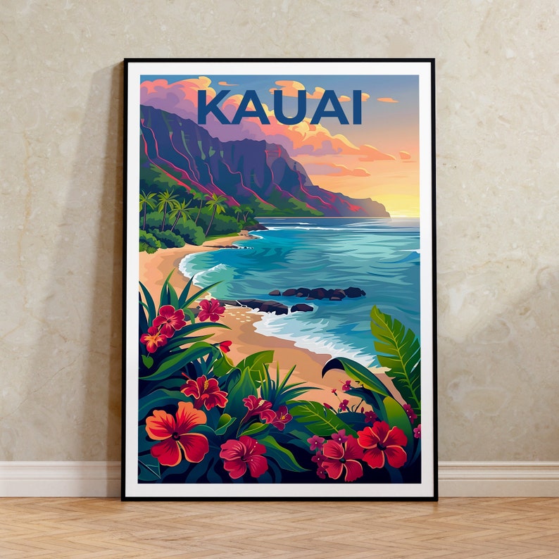 Kauai Poster, Kauai Print, Hawaii Poster, Hawaii Print, Kauai Travel Poster, Coast Art, Kauai Art