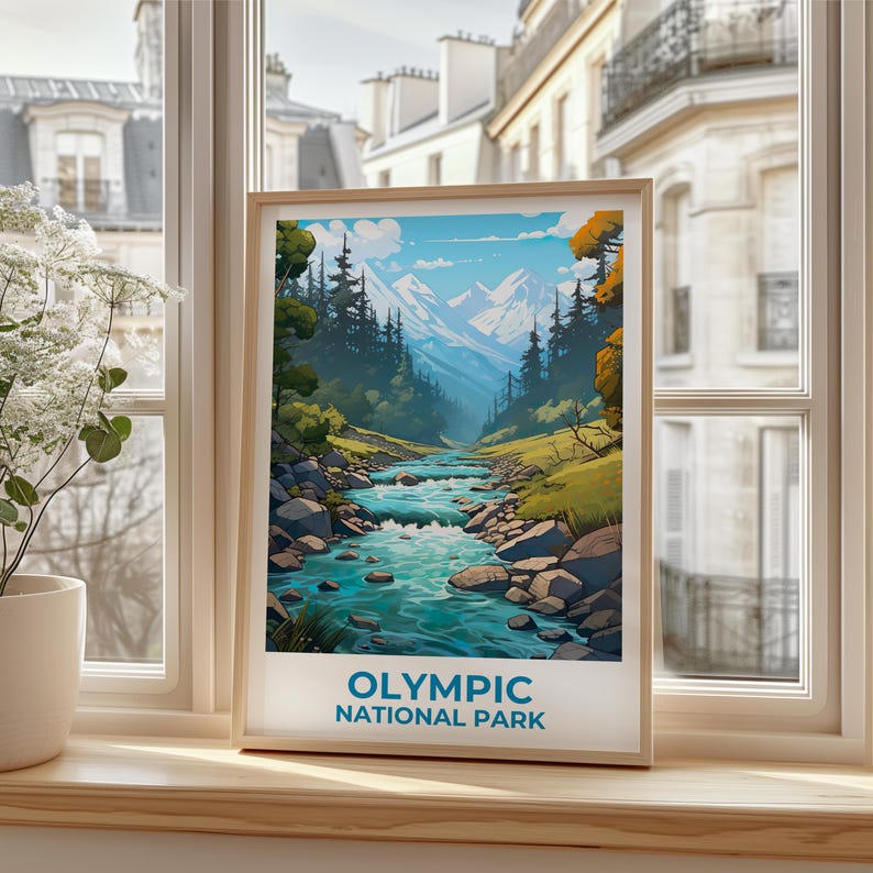 Olympic National Park Travel Print Washington State Poster Forest Wall Art Mountains Illustration Olympic Poster Home Decor Birthday Gift