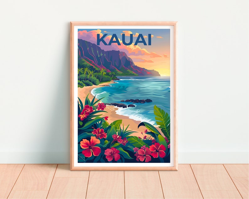 Kauai Poster, Kauai Print, Hawaii Poster, Hawaii Print, Kauai Travel Poster, Coast Art, Kauai Art