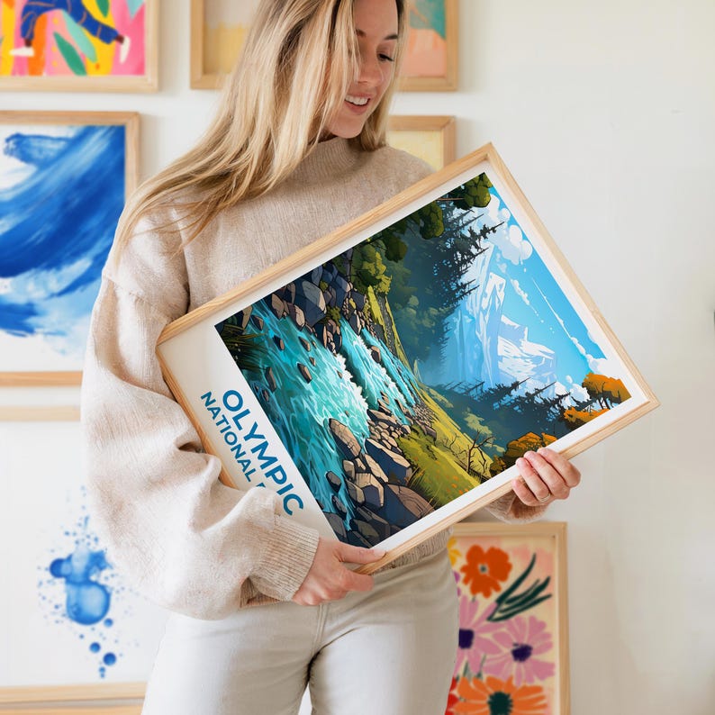 Olympic National Park Travel Print Washington State Poster Forest Wall Art Mountains Illustration Olympic Poster Home Decor Birthday Gift