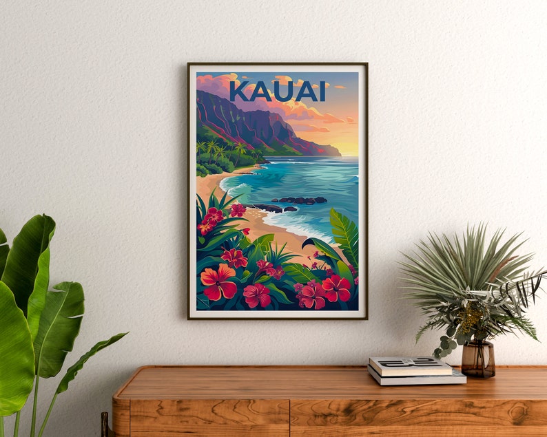 Kauai Poster, Kauai Print, Hawaii Poster, Hawaii Print, Kauai Travel Poster, Coast Art, Kauai Art