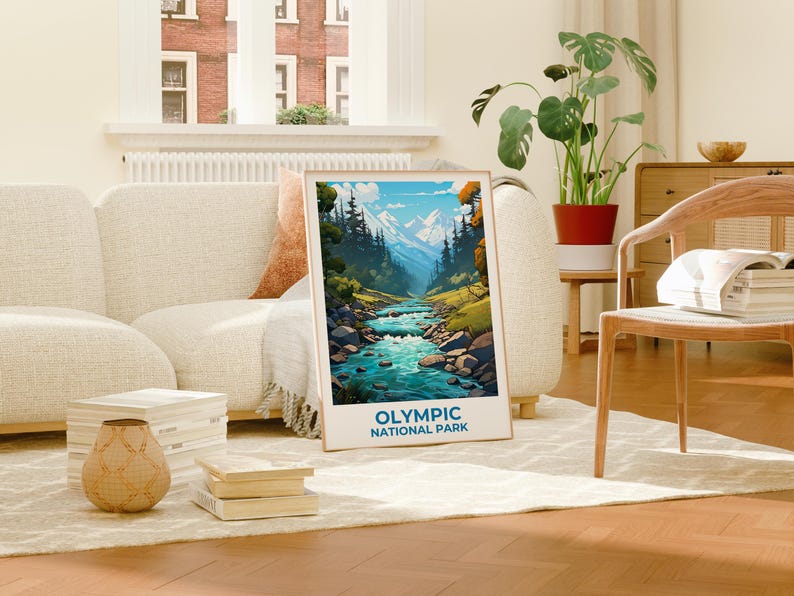Olympic National Park Travel Print Washington State Poster Forest Wall Art Mountains Illustration Olympic Poster Home Decor Birthday Gift